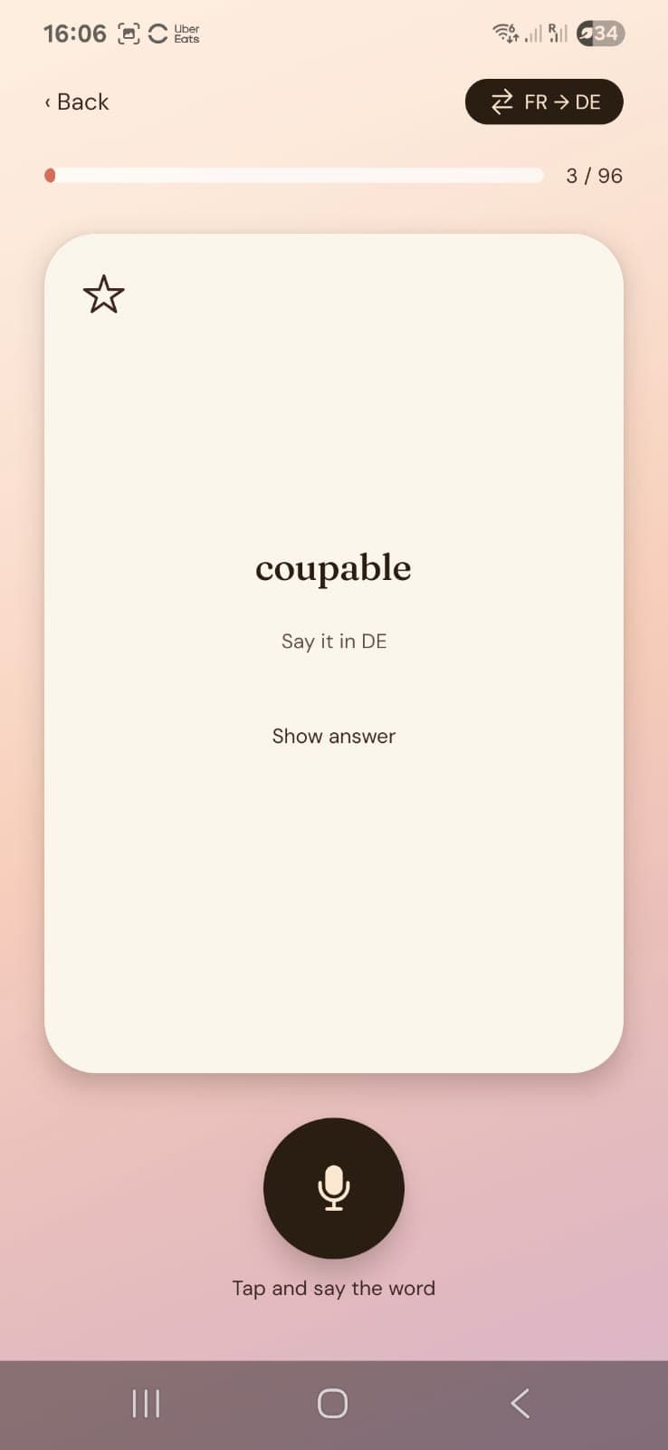 Vocabulary flashcard prompting you to say the word